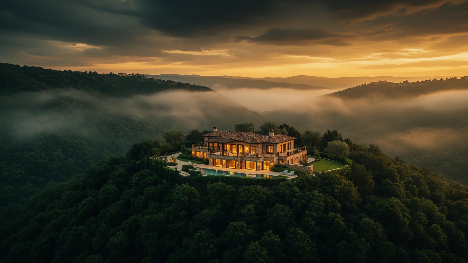Hilltop villa at golden hour